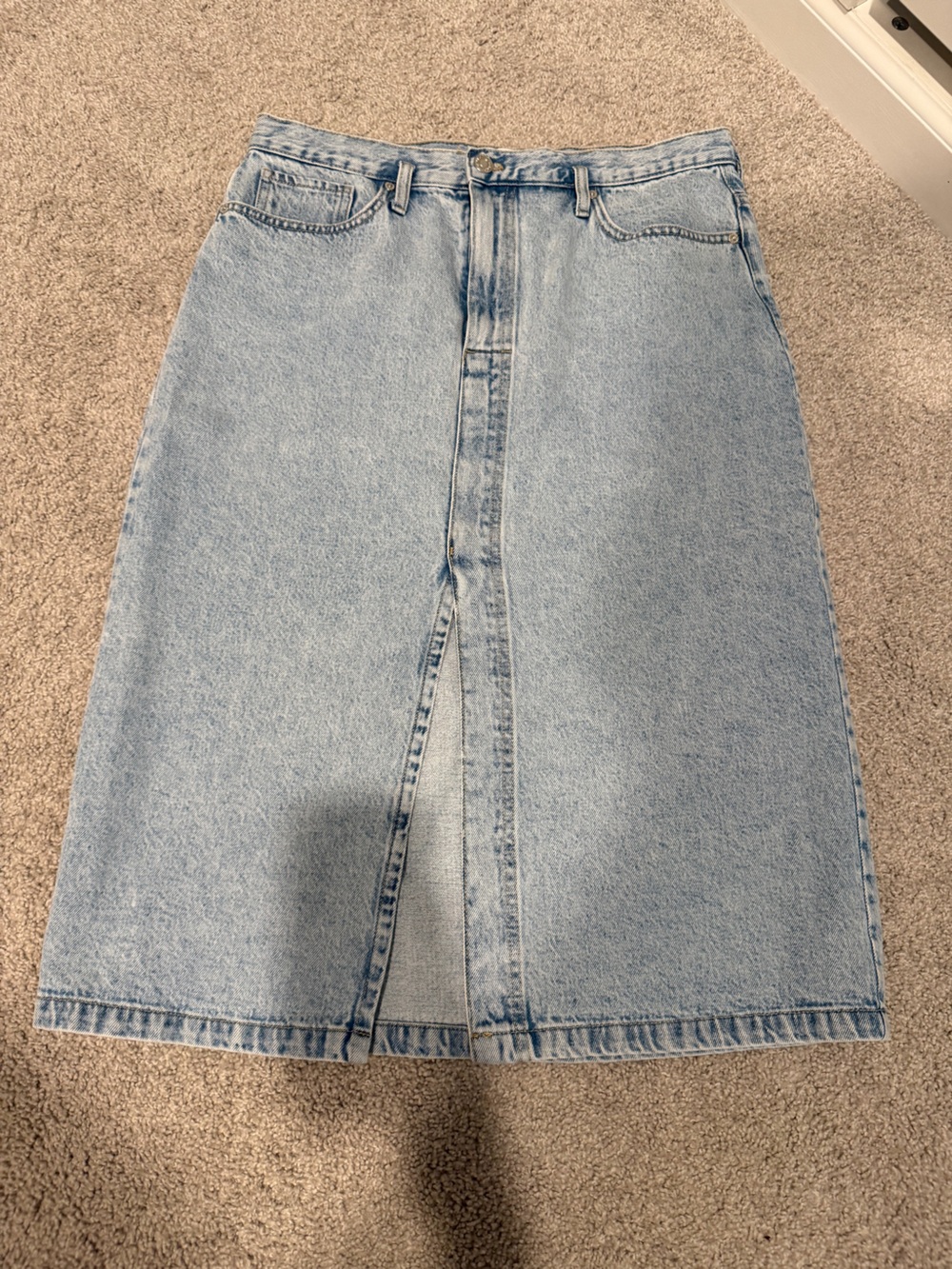 Mango Light Blue Denim Midi Skirt with Front Slit